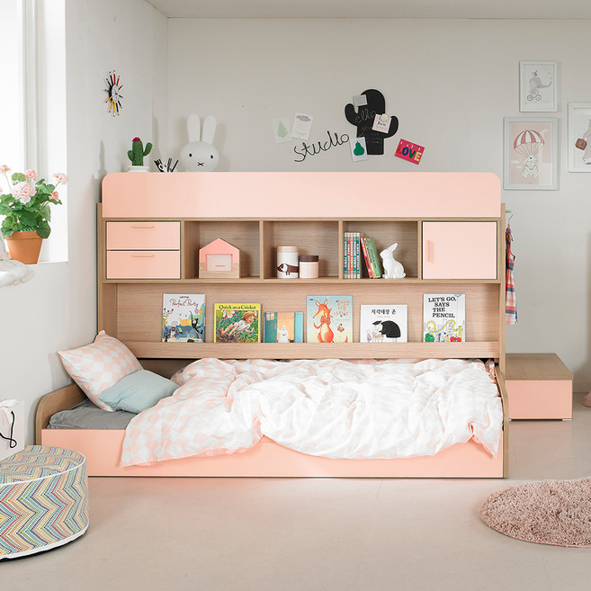 꿈꾸는요셉 엘리 벙커책상침대프레임 B 방문설치, 핑크