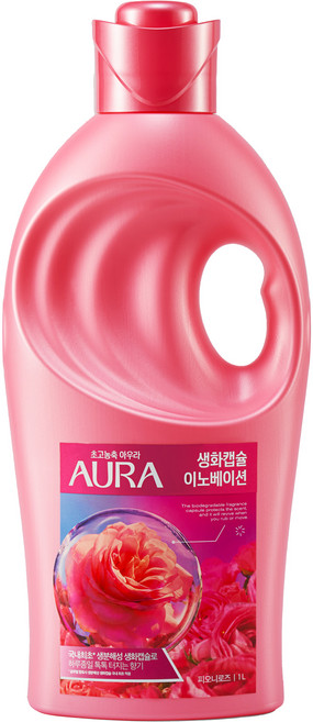 아우라 생화캡슐 이노베이션 초고농축 섬유유연제 피오니로즈 본품, 1L, 1개