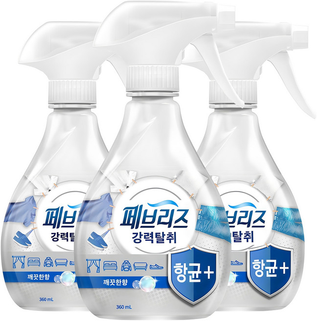 페브리즈 항균플러스 섬유탈취제 깨끗한향 본품, 360ml, 3개