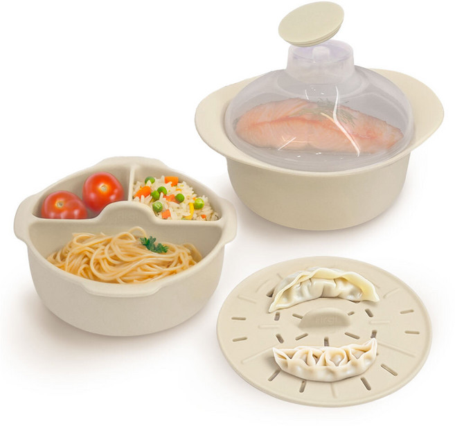 퍼기 유아용 이중 스팀 촉촉 찜기 세트, 찜기+ 찜발이 + 디바이더, 1개, 아이보리