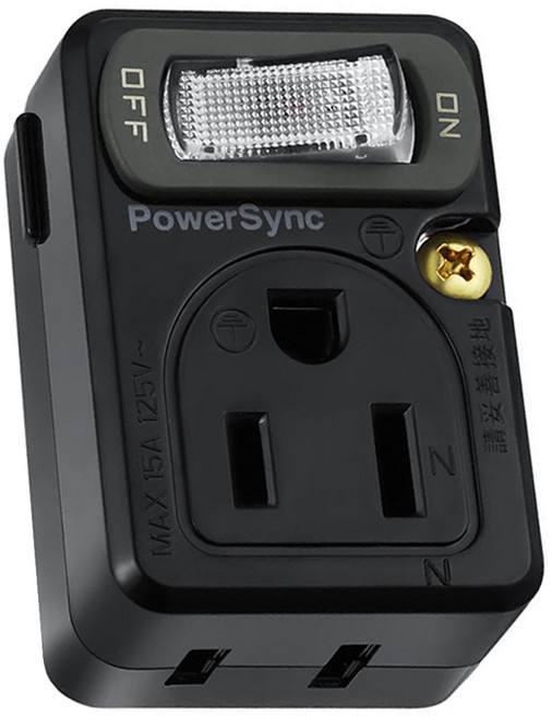 PowerSync 群加 2P+3P 1開2插壁插 TC2M0 5 x 4 x 5.5cm 黑色 41g, 1個