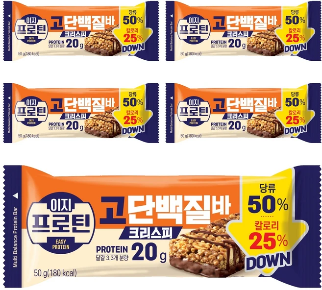롯데웰푸드 이지프로틴 고단백질바 크리스피, 50g, 5개 - 쿠팡