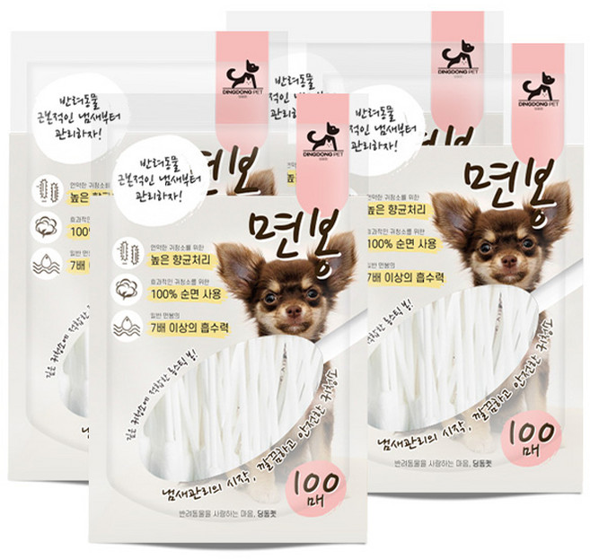 딩동펫 반려동물 전용면봉 100매입, 4개