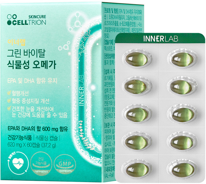 이너랩 그린 바이탈 식물성 오메가, 60정, 1개