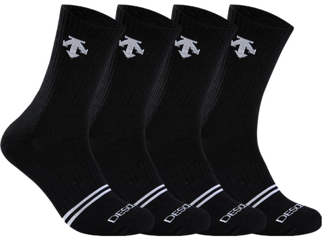 데상트 남성용 스포츠 파일 앞투선 중목양말, 블랙, 4세트
