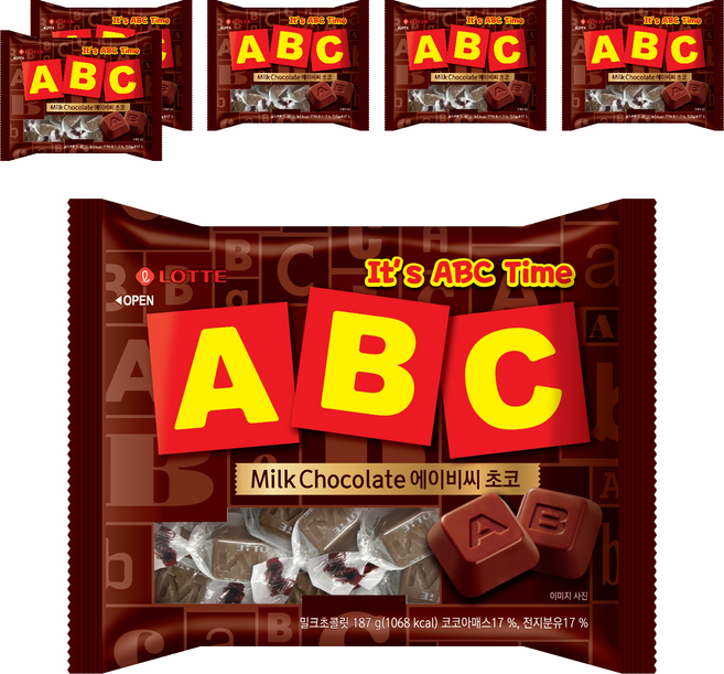롯데웰푸드 에이비씨 초콜릿, 187g, 6개
