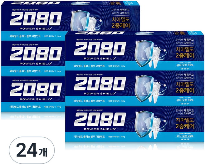 2080 파워 쉴드 치약 블루 더블민트, 150g, 1개입, 24개