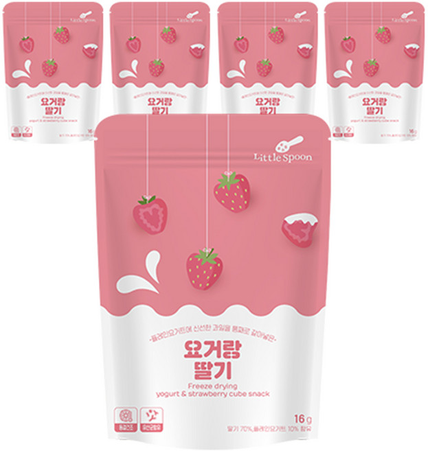 리틀스푼 요거트 큐브스낵, 요거랑 딸기, 16g, 5개