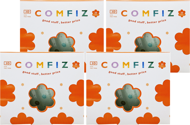 COMFIZ 康菲 3D兒童醫療口罩 3~7歲適用, 4盒, 運動健將 綠色, 30片