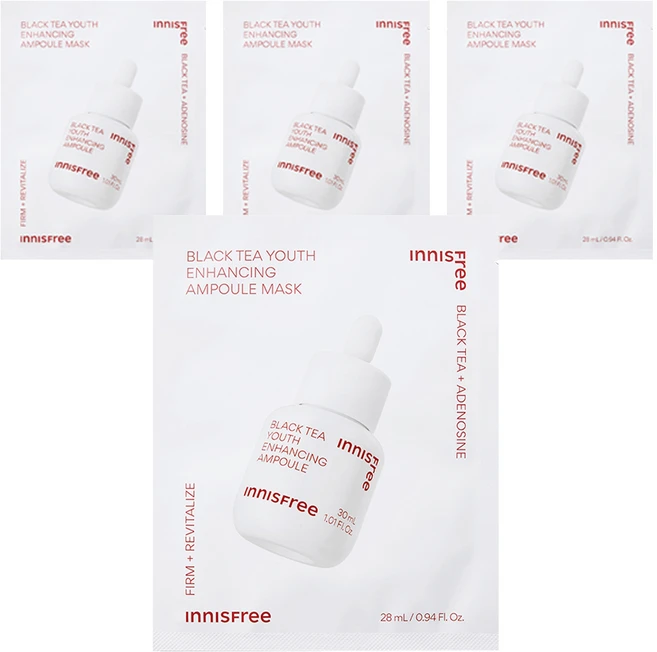 이니스프리 블랙티 유스 인핸싱 앰플 마스크 28ml, 1개입, 4개 - 쿠팡
