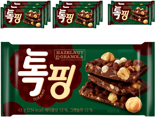 오리온 톡핑 헤이즐넛 앤 그래놀라, 43g, 9개