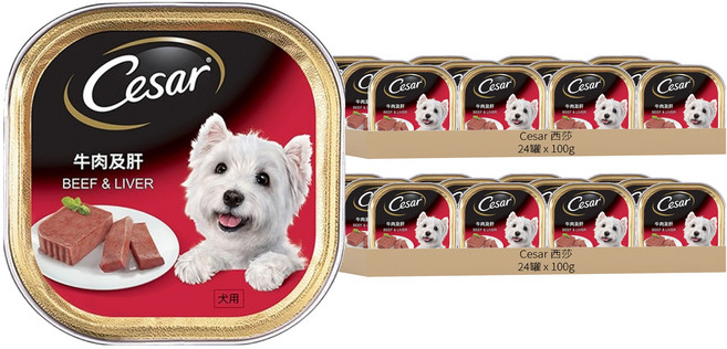Cesar 西莎 精緻餐盒 濕糧質地 無添加防腐劑, 牛肉及肝, 100g, 48罐