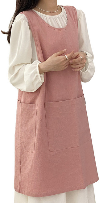 한스데이 단추형 미니트임 린넨 앞치마, 핑크, 1개