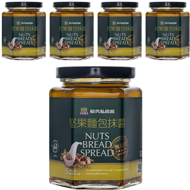 毓秀私房醬 堅果麵包醬 全素, 250g, 5罐