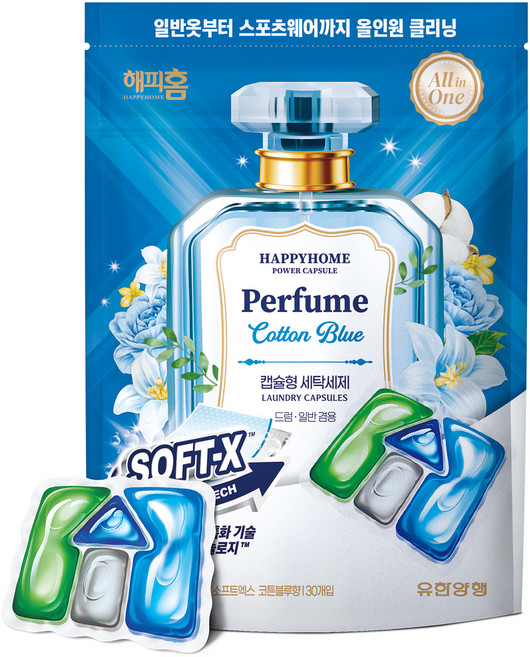 해피홈 파워캡슐 올인원 세제 소프트엑스 코튼블루, 30개입, 1개
