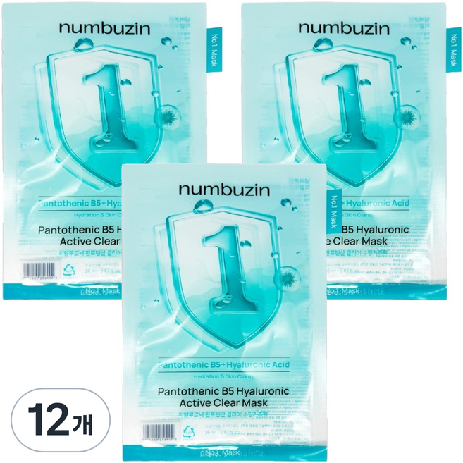 Numbuzin 1號 玻尿酸泛酸 透明舒緩紗布面膜 26ml, 1入, 12個