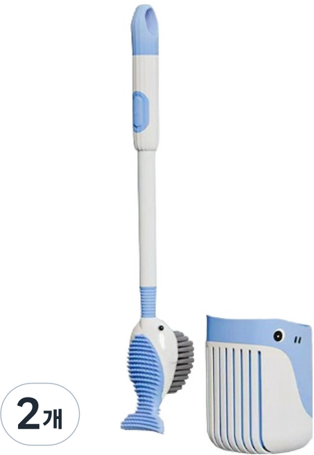 Block Mart 可注入清潔劑的鯨魚造型矽膠馬桶刷, 2個, 藍色