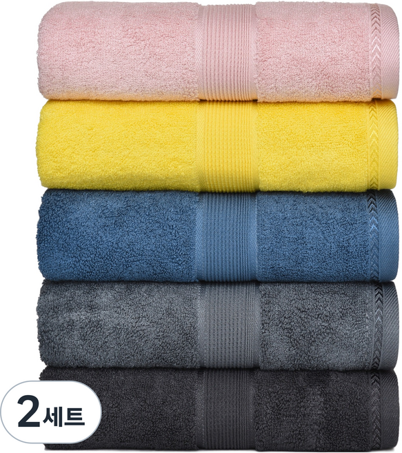 Roxin 高級人造絲飯店高級洗臉毛巾5件組 180g 40支精梳棉 40 x 90 cm, 2套, 黃色, 寶寶粉, 深灰色, 海軍藍, 淺灰色