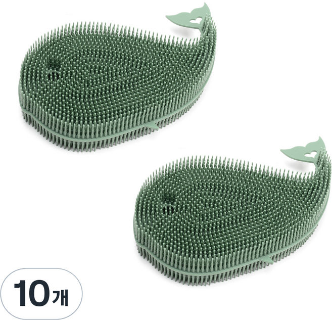 플라이토 국내 제조 국산 실리콘 고래 수세미 카키, 1개입, 10개