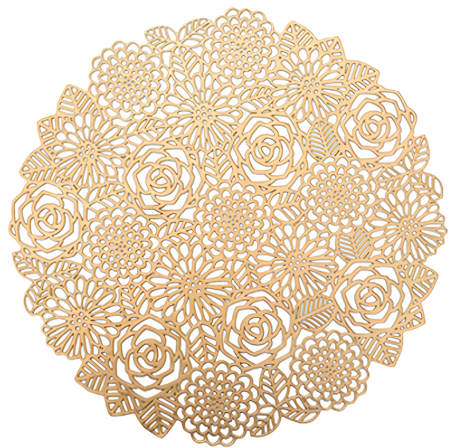 bebehome 輕奢玫瑰花燙金輕隔熱餐墊, 金色, 38 x 38 x 0.1cm, 1個