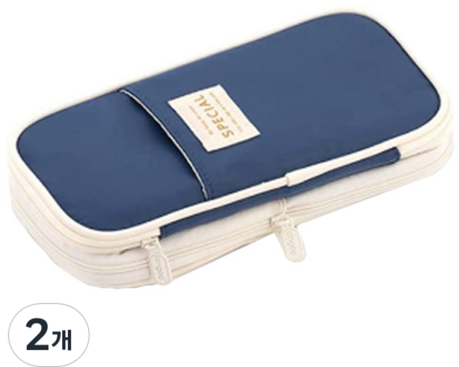 ANGOO Eopu 高中生 大學生 上班族 粉彩感性鉛筆盒, 2個, 奶油海軍藍