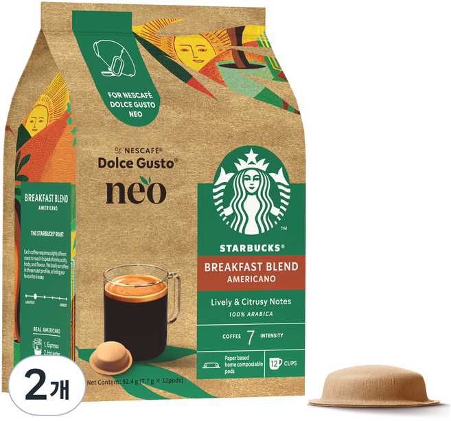스타벅스 네오 브렉퍼스트 블렌드 아메리카노 캡슐커피, 7.7g, 12개입, 2개