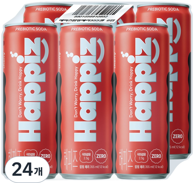 롯데칠성음료 해피즈 탄산음료 팝핑체리, 24개, 355ml