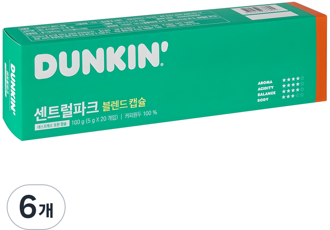 DUNKIN' 中央公園配方膠囊咖啡, 5g, 20件, 6個