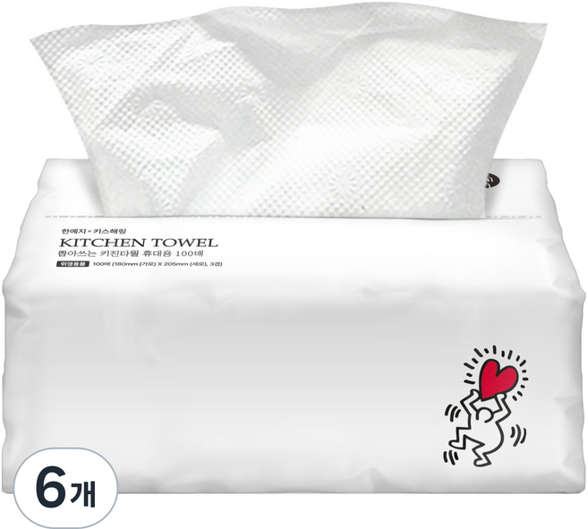 한예지 키스해링 뽑아쓰는 펄프 키친타올, 100매, 6개