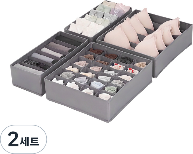 코멧 홈 프리미엄 속옷 정리함 4종(6칸+7칸+12칸+24칸), 그레이, 2세트