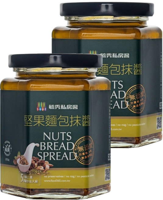 毓秀私房醬 堅果麵包醬 全素, 250g, 2罐