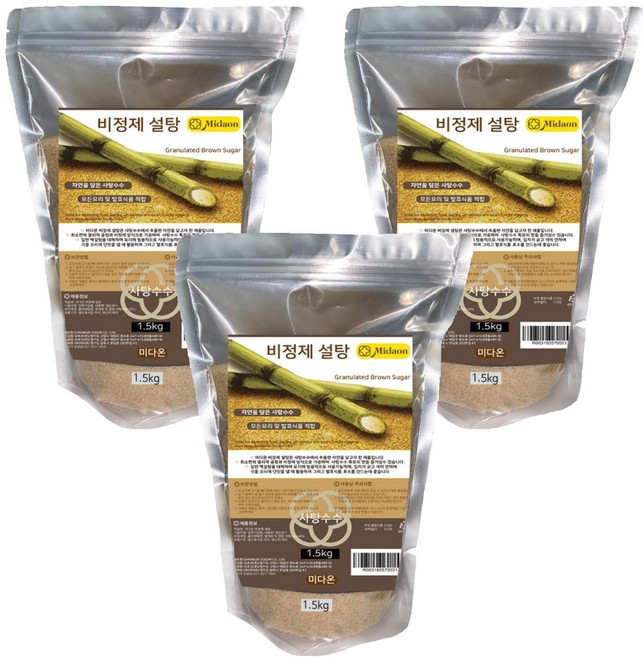 미다온 비정제 설탕, 1.5kg, 3개
