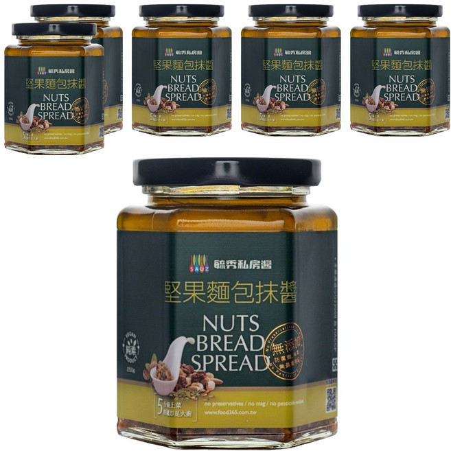 毓秀私房醬 堅果麵包醬 全素, 250g, 6罐