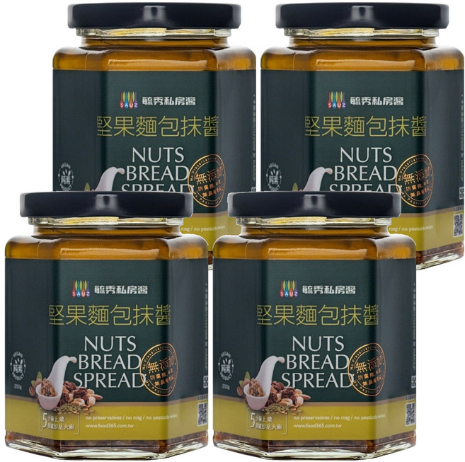 毓秀私房醬 堅果麵包醬 全素, 250g, 4罐
