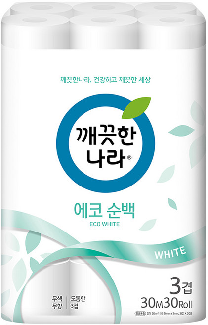 깨끗한나라 데코 에코순백 3겹 롤화장지, 30m, 30개입, 1개