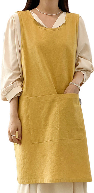 한스데이 단추형 트임 린넨 앞치마, 겨자, 1개