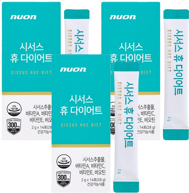 NUON 시서스 휴 다이어트 보조제 14p, 28g, 3개