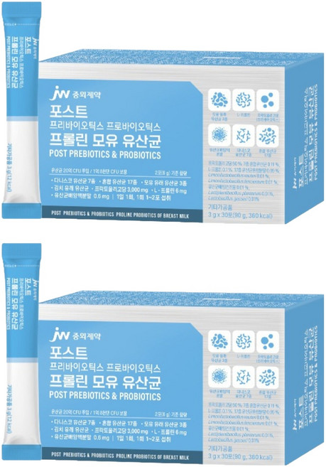 JW중외제약 포스트 프리바이오틱스 프로바이오틱스 프롤린 모유 유산균, 90g, 2개