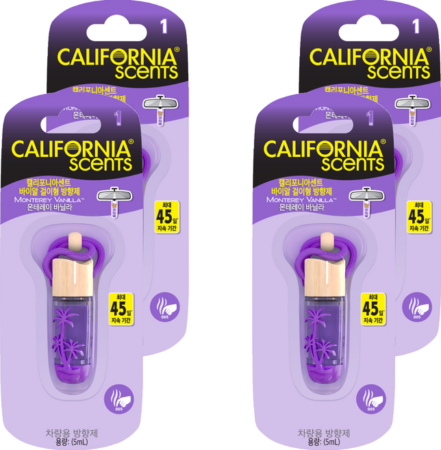 캘리포니아센트 바이알 걸이형 차량용 방향제 5ml, 4개, 몬테리이 바닐라향