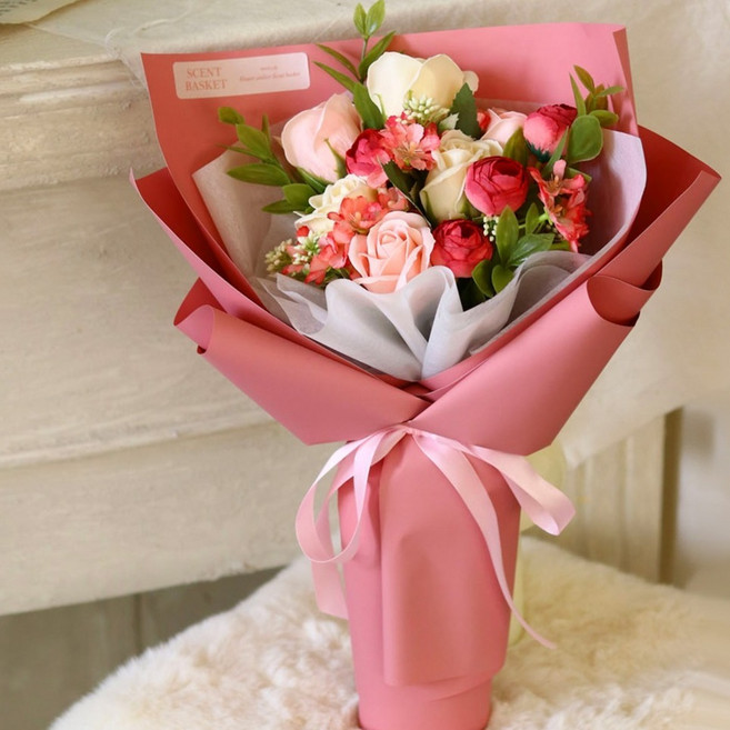 센트바스켓 조화 벨로아 가든 비누꽃 꽃다발, 베리핑크, 1개