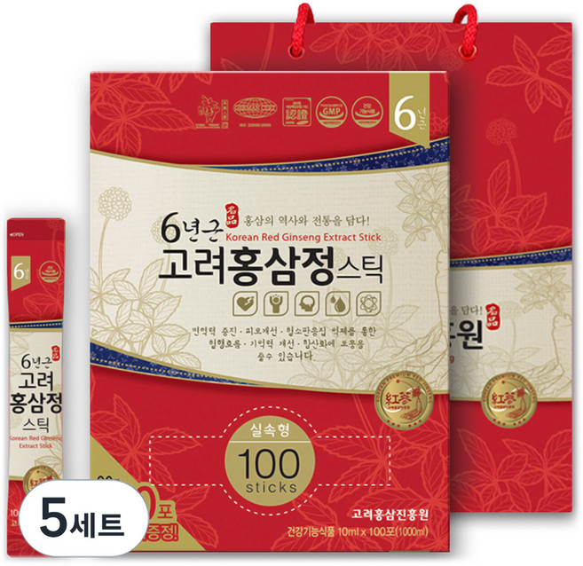 고려홍삼진흥원 6년근 고려홍삼정 스틱 타워형 + 쇼핑백, 10g, 5세트