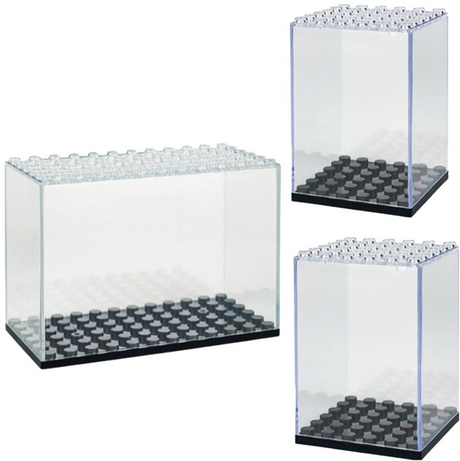 Time Leisure 可堆疊積木透明展示盒/公仔模型收納盒 小 2個 + 大, 1組