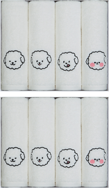 피에르가르뎅 푸들이 자수 세면타월 180g 40수 코마사 4매, 하양이, 2세트