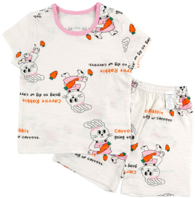 메이키즈 여아용 통기성 멜빵토끼 5부 슬라브 내의 상하세트