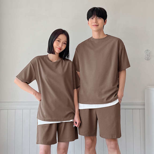 AnotherD 男女通用無皺防皺波浪壓紋短袖短褲運動服套裝