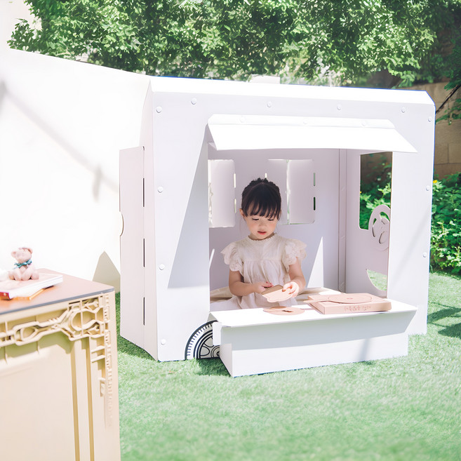 키즈바래 너만의 푸드트럭이 되길 바래 종이집 놀이텐트, 화이트, 1개