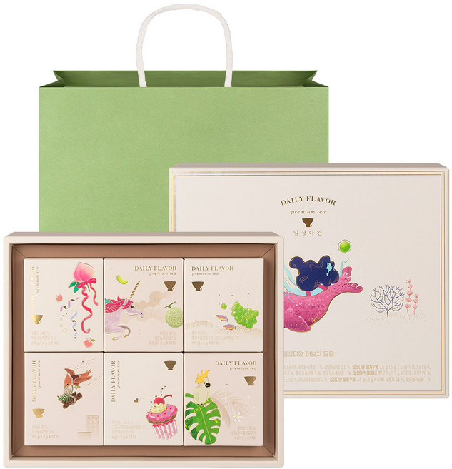 쌍계명차 일상다완 허브차 선물세트 + 쇼핑백, 6종 x 5p 허브차, 1세트