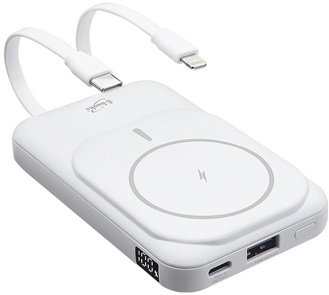 E-books B101 磁吸自帶雙線五輸出無線充電快充行動電源, 白色