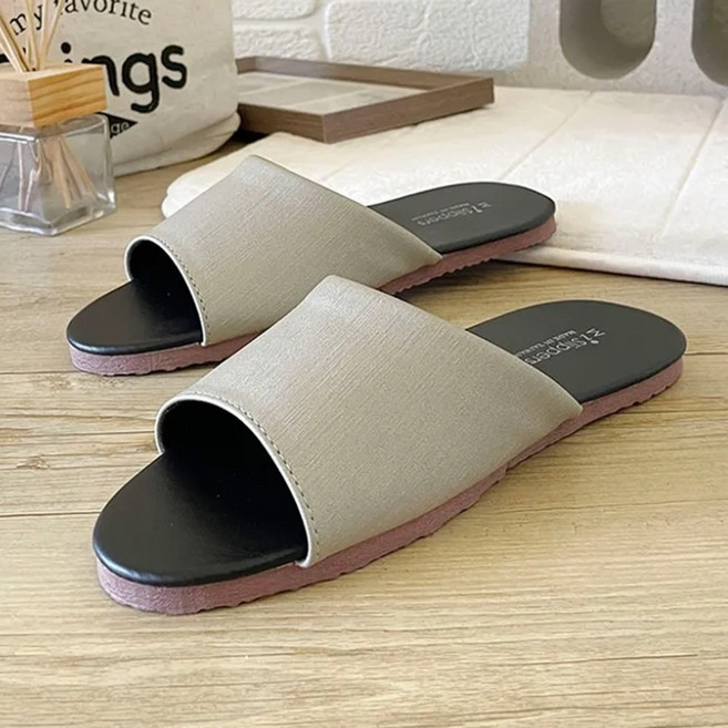 TAIWAN SLIPPER 台灣犀利趴 簡約系列 純色皮質室內拖鞋 台灣製造, 日暮米, 2雙