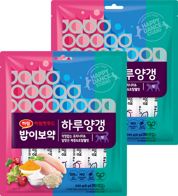 하림펫푸드밥이보약 캣 하루양갱, 혼합맛(걱정없는 유리너리/알맞은 체중/토탈웰빙), 240g, 2개